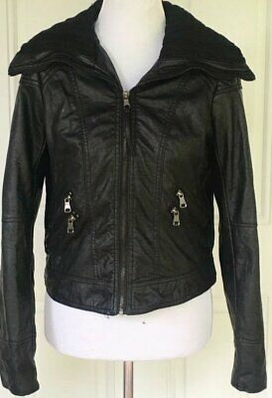 True Love By Ci Sono Womens Juniors Black Faux Leather Biker Jacket, Size Large by Vanessa Jane