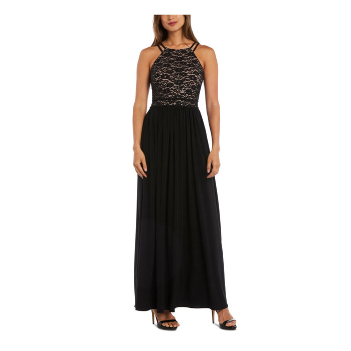 Nightway Lace Solid Sleeveless Halter Full-Length Evening Dress, Size 10 by Vanessa Jane