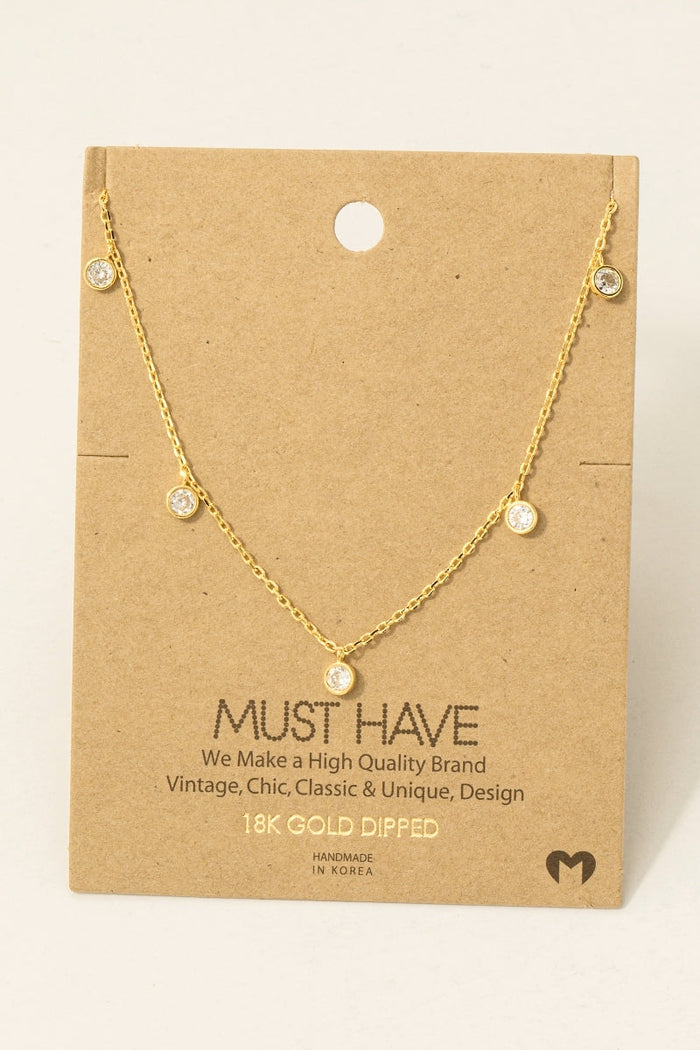 Gold Dipped Rhinestone Drop Station Necklace by Boutique 23