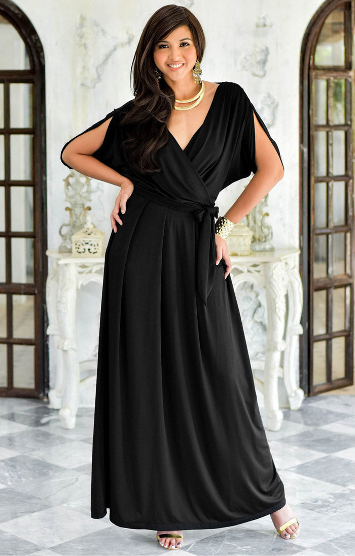 KOH KOH Womens Sexy Cap Short Sleeve V-Neck Flowy Cocktail Gown, Size XL by Vanessa Jane