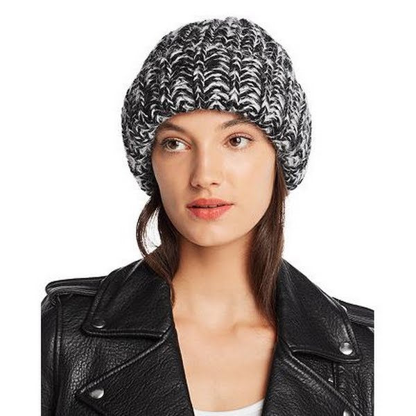 Aqua Marled Rib-Knit Beanie, Black/Ivory-Size OS by Vanessa Jane
