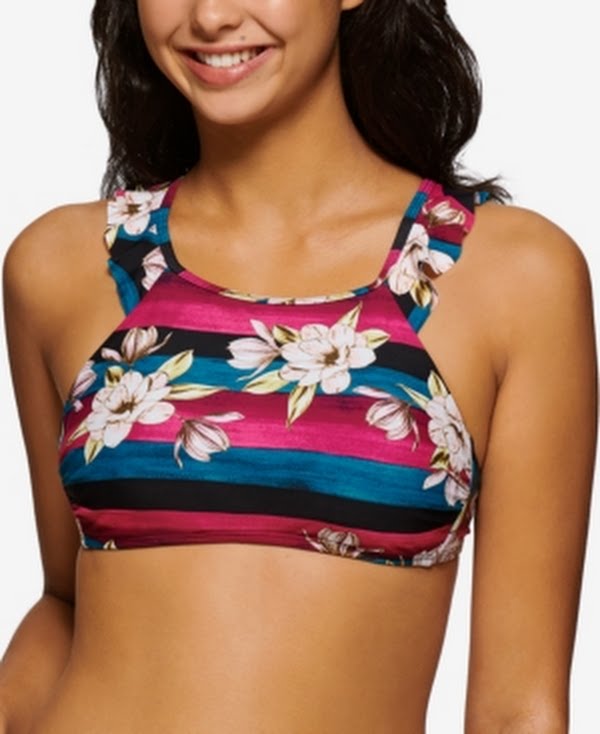 Hula Honey High Neck Floral Print Sweet Bloom Juniors Bikini Top by Vanessa Jane