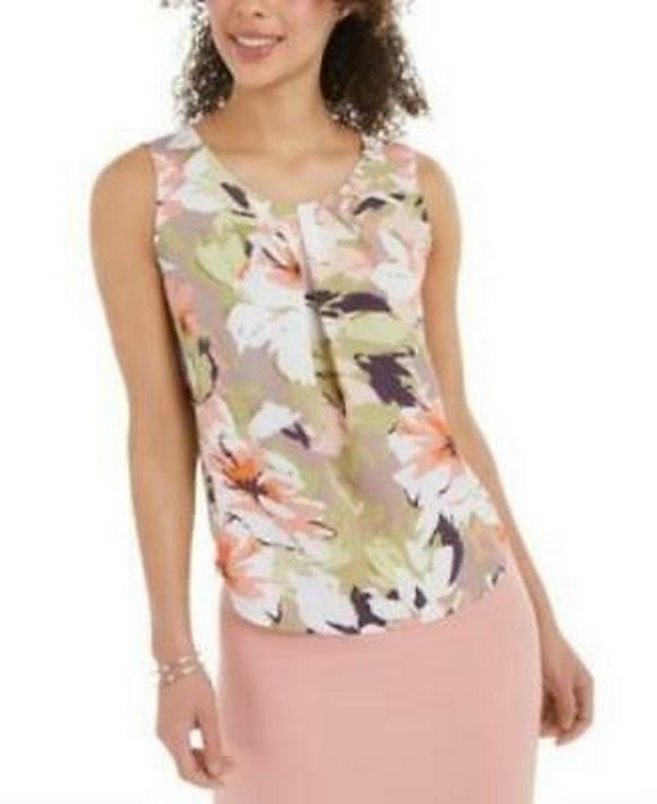 Nine West Women's Pleated Floral-Print Top, Size Medium by Vanessa Jane
