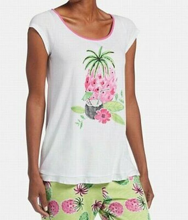Hue Womens Large Pineapple Graphic Print Blouse, Large by Vanessa Jane