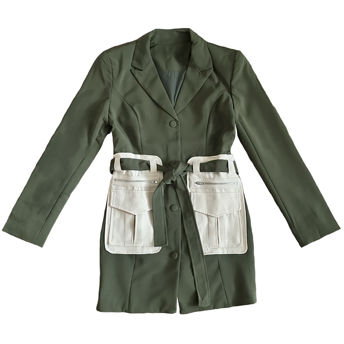 Olive & Cream Belted Blazer by The House of Stylez