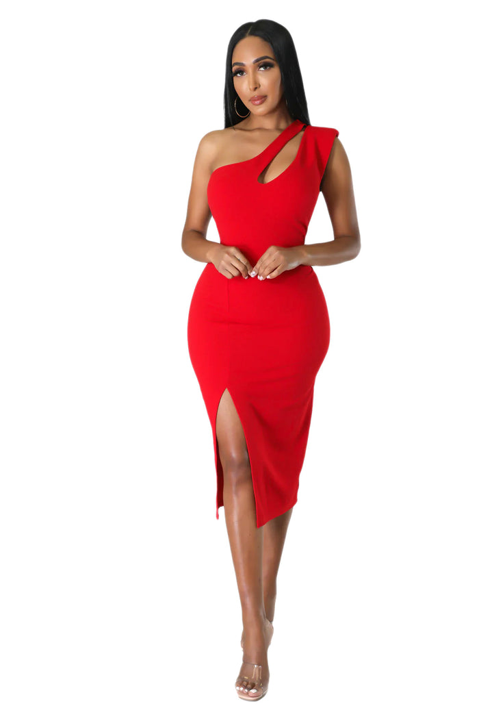 One Shoulder Slide Slit Dress by The House of Stylez
