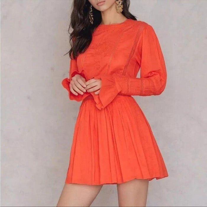 Free People Clementine Victorian Embroidered Long Sleeve Mini Dress, Size 8 by Vanessa Jane