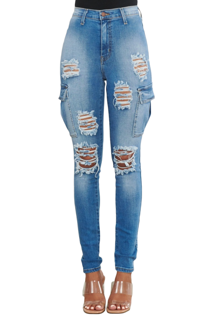 { P1604} Distressed Cargo Jeans by The House of Stylez