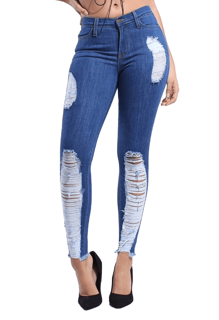 {P1659} Blue Denim Distressed Skinny Jeans by The House of Stylez