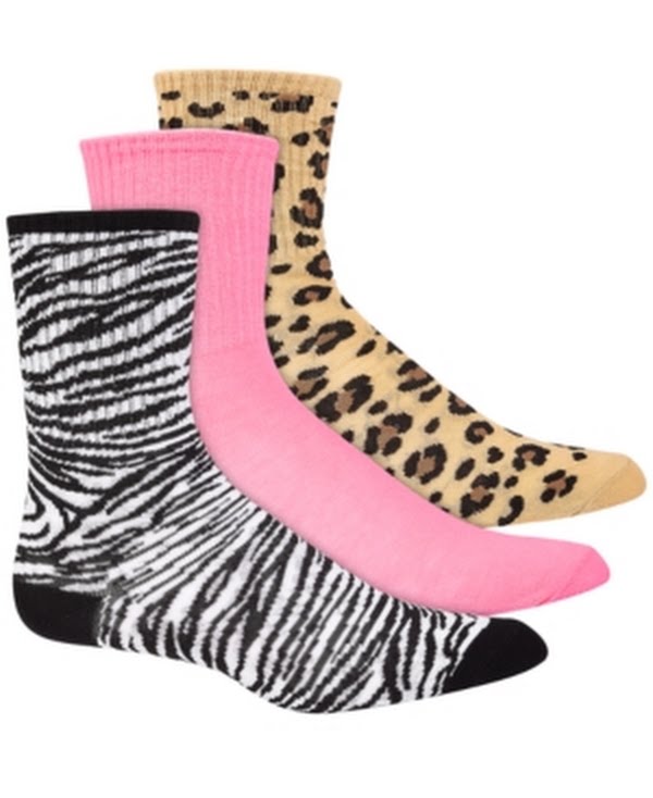 Jenni Womens 3pk Animal-Print Crew Socks, 5-9 by Vanessa Jane