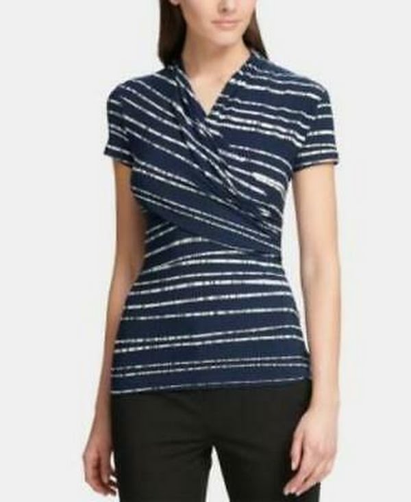 Dkny Women's Ruched Striped Top by Vanessa Jane