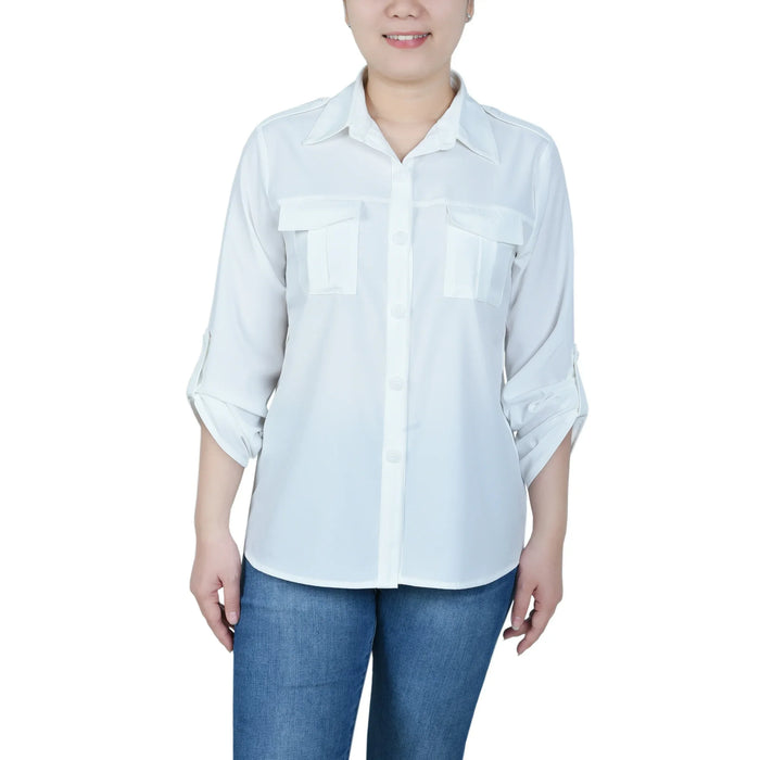 Ny Collection Plus Size Roll-Tab-Sleeve Utility Shirt, Size 1X by Vanessa Jane