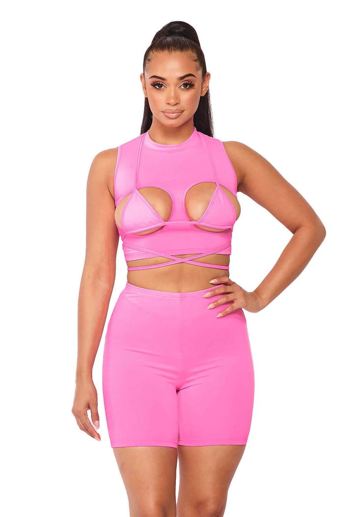 Pink 2 PC Biker Shorts Set by The House of Stylez