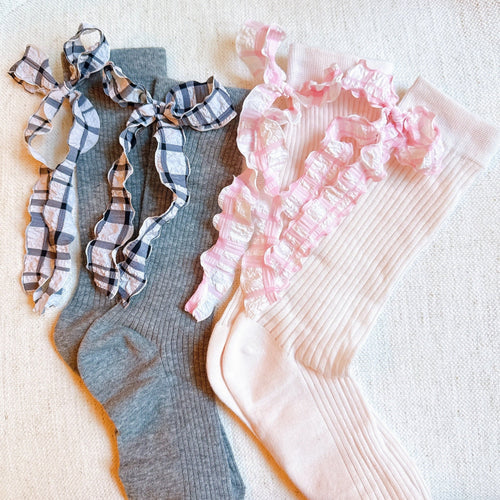 Plaid Ruffle Bow Socks Set Of 2