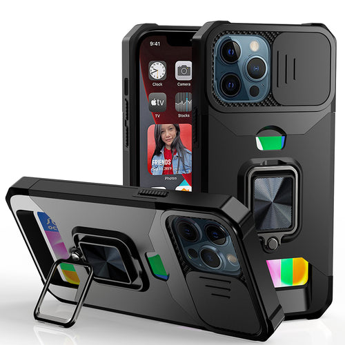 Card Holder Magnetic Ring Stand Lens Protection Case for iPhone 13 Pro Max by Merch Section