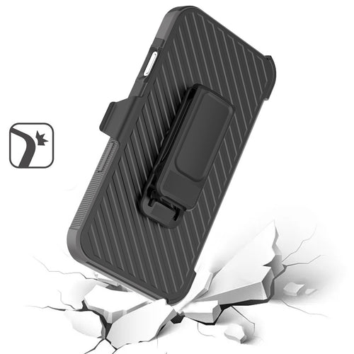 Heavy-Duty Holster Case with Tempered Glass for iPhone 16 Pro Max 6.9-Inch Black by Merch Section