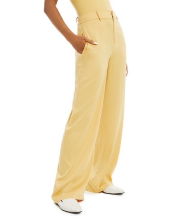 Danielle Bernstein Womens Yellow Pocketed Zippered Satin Straight Leg Pants 4 by Vanessa Jane