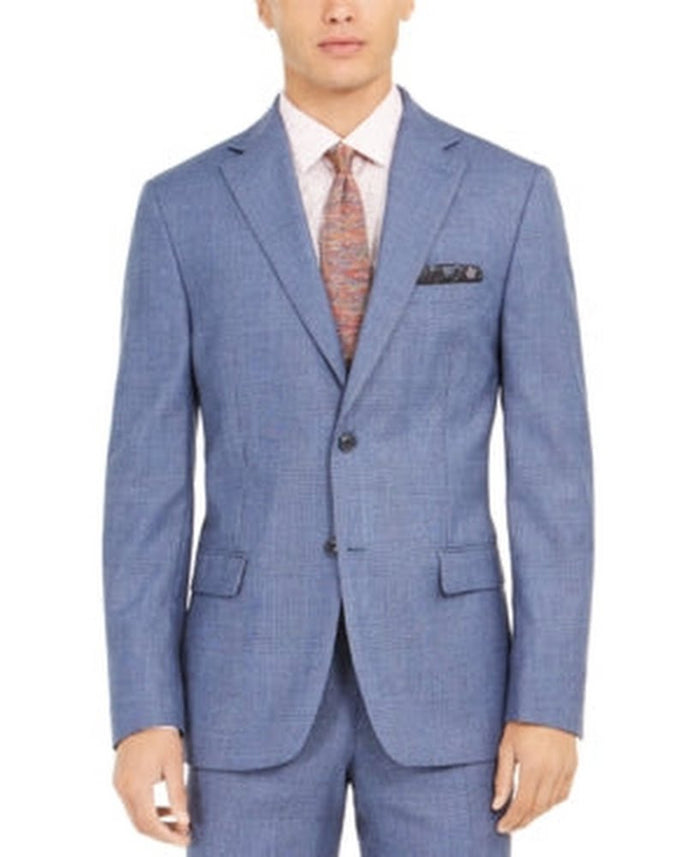 Tallia Orange Mens Slim-Fit Stretch Blue Plaid Suit Jacket - Blue 36R by Vanessa Jane