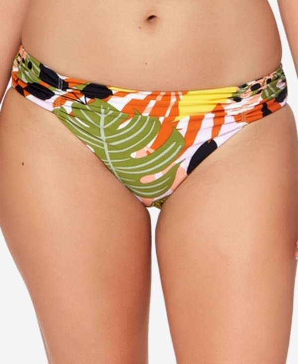 Bar III Tropical-Print Ruched Bikini Bottoms by Vanessa Jane