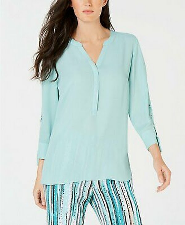 JM Collection Split-Neck Grommet-Sleeve Top by Vanessa Jane