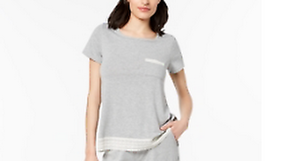 Alfani Lace-Trimmed Knit Pajama Top,Size XXL/Gray by Vanessa Jane