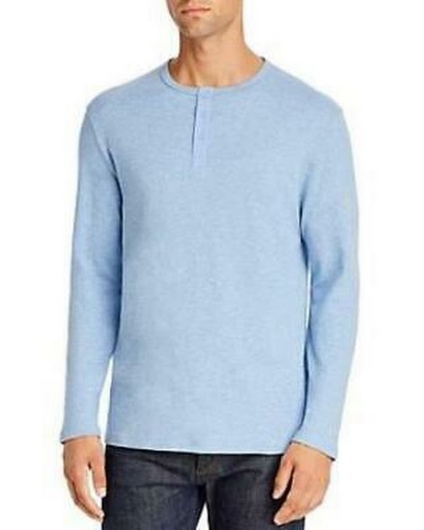 FRAME Men's Cotton-jersey Henley T-shirt In Blue, Size XL by Vanessa Jane