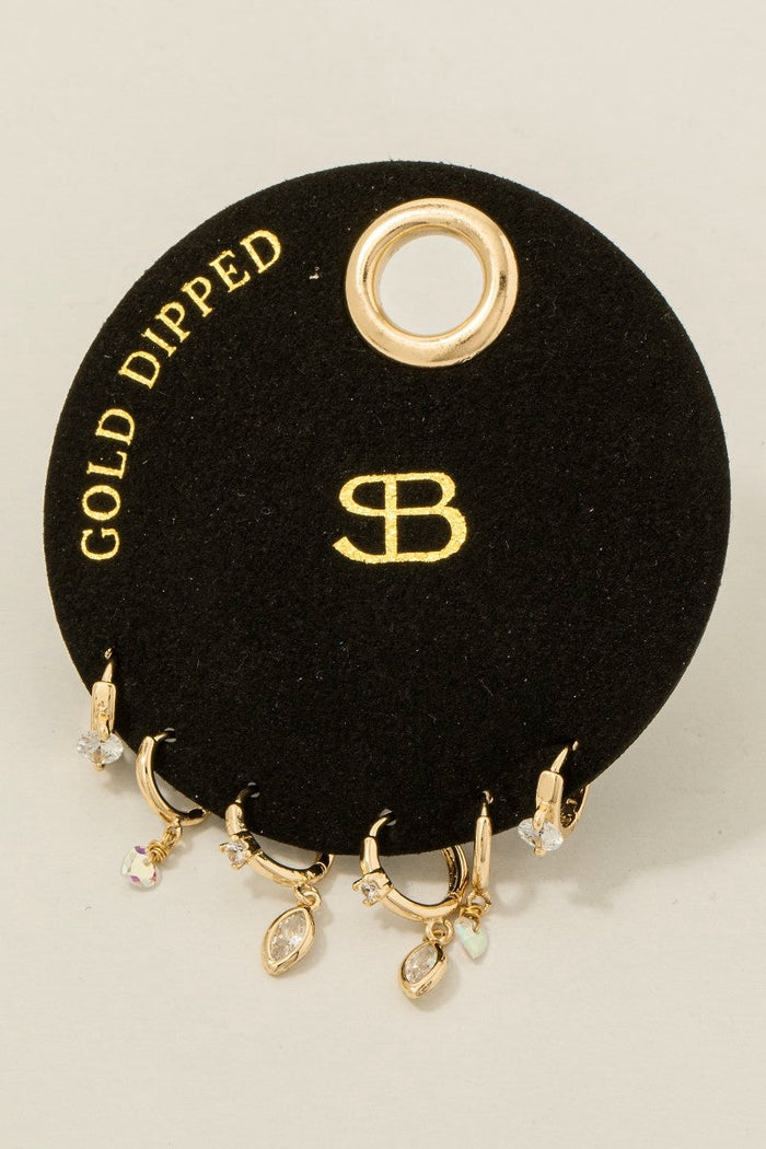 Secret Box Gold Dipped Oval Gem Hoop Earrings Set by Boutique 23