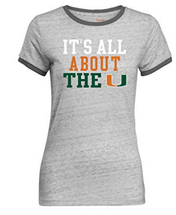 NCAA Tomboy Womens Ringer Tee Miami Hurricanes, Size Medium by Vanessa Jane