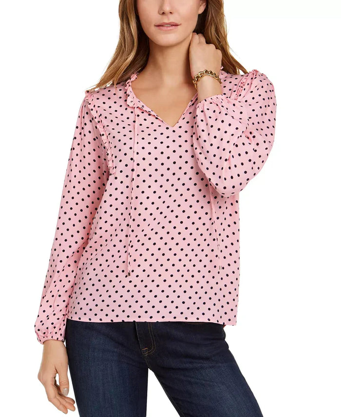 Tommy Hilfiger Women's Polka Dot Long Sleeve V Neck Blouse Top by Vanessa Jane