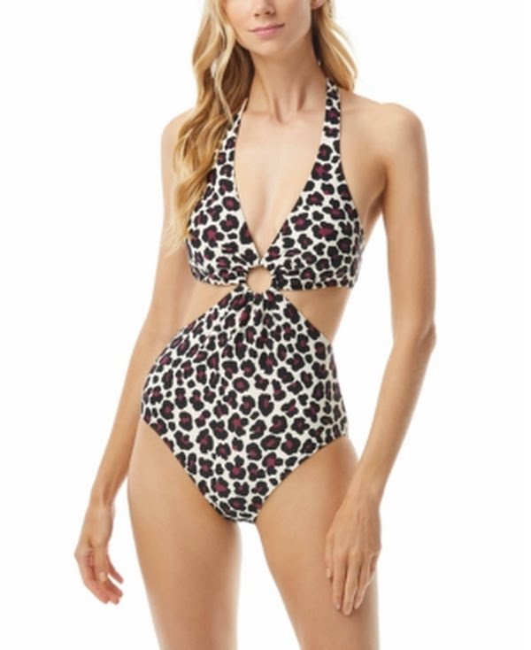 Michael Michael Kors Animal-Print Cut-Out Halter One-Piece Swimsuit, Size 14 by Vanessa Jane