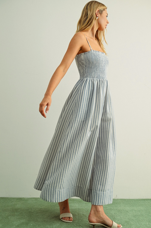 Striped Smocked Maxi Dress by Boutique 23