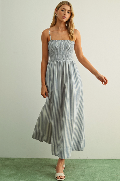 Striped Smocked Maxi Dress by Boutique 23
