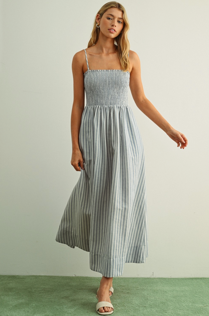 Striped Smocked Maxi Dress by Boutique 23