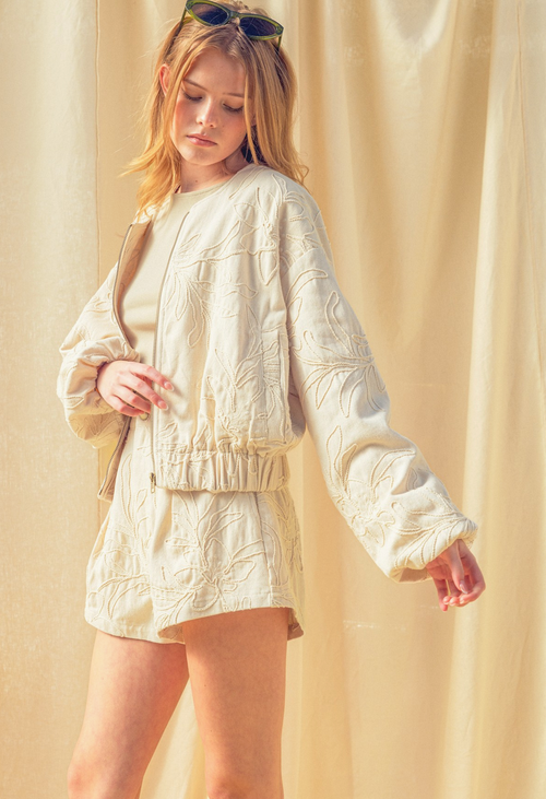 Floral Jacquard Zip Up Jacket by Boutique 23