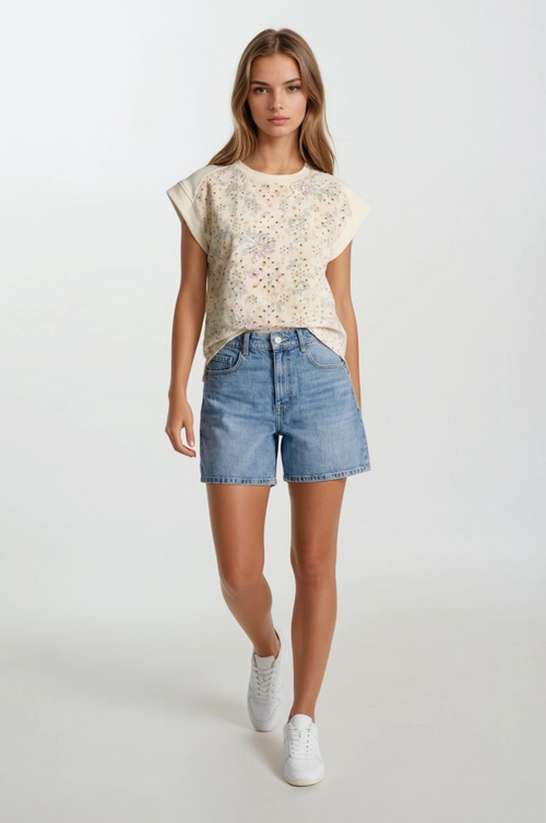 Floral Embroidery Mix Muscle Top by Boutique 23