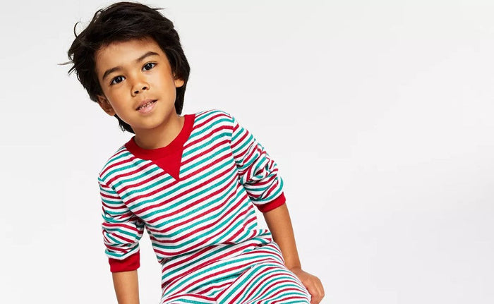 Kids Thermal Waffle Holiday Stripe Pajama Top by Vanessa Jane