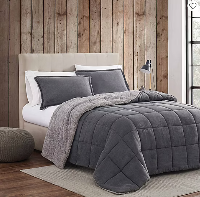 Eddie Bauer Sherwood Reversible Micro-suede Sherpa Comforter Set, King - Grey by Vanessa Jane