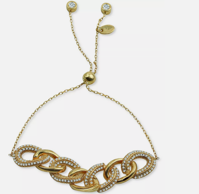Argento Vivo Cubic Zirconia Chain Link Bolo Bracelet in 18k Gold-Plated Sterling by Vanessa Jane