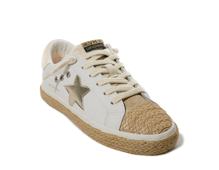 Vintage Havana Taupe Multi Raffia Sneaker, Size 6 by Vanessa Jane