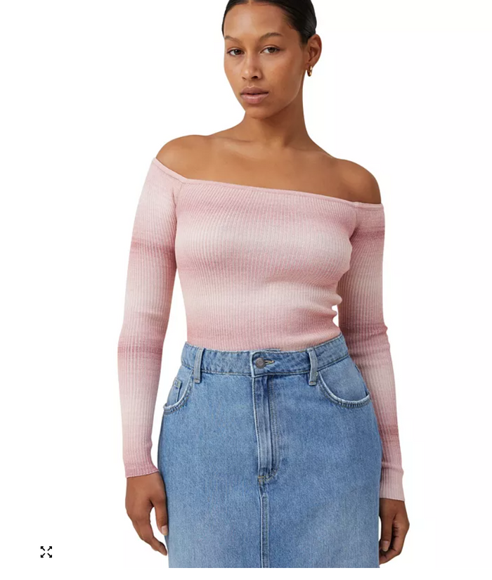 COTTON ON Womens Rib Off Shoulder Pullover Sweater In Chalk Pink Ombre, XL by Vanessa Jane