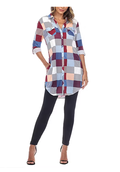 White Mark Womens Plaid Tunic Shirt, Blue, Medium by Vanessa Jane