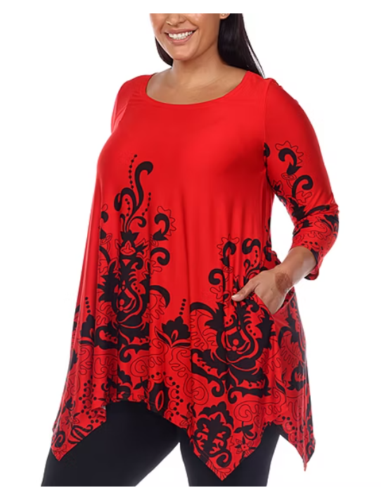 White Mark Plus Size Yanette Tunic Top - Red, Size 1X by Vanessa Jane