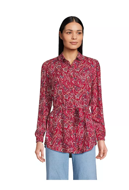 Lands End Womens Rayon Tie Waist Shirt, Large by Vanessa Jane