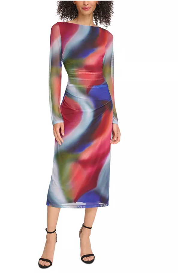 Vince Camuto Womens Printed Mesh Ruched Bodycon Dress, Size 10 by Vanessa Jane