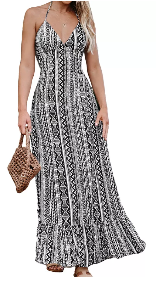 Cupshe Womens Flounce Maxi Beach Dress - Black by Vanessa Jane