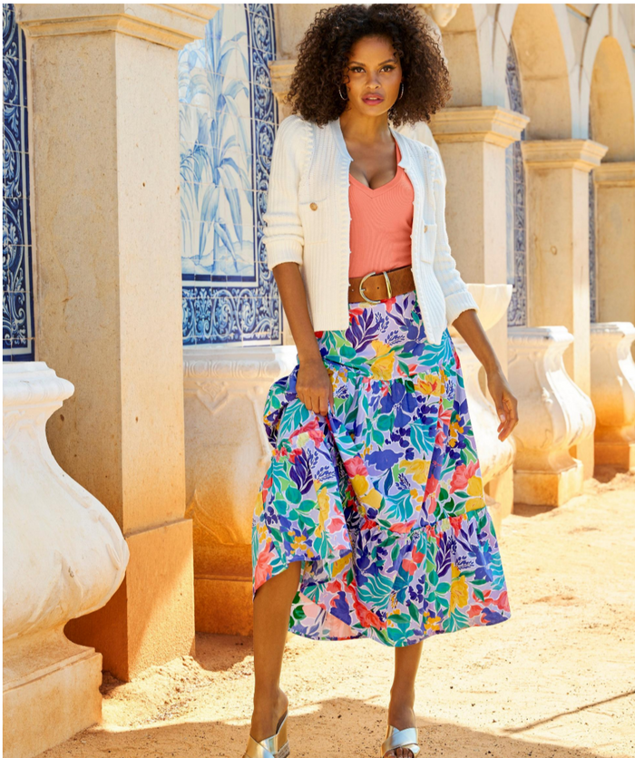 Boston Proper Floral Collage Print Poplin Midi Skirt,Medium by Vanessa Jane
