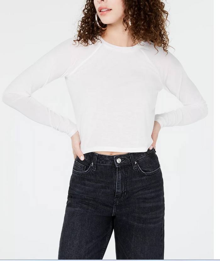 Material Girl Juniors Illusion-Sleeved Crop Top by Vanessa Jane