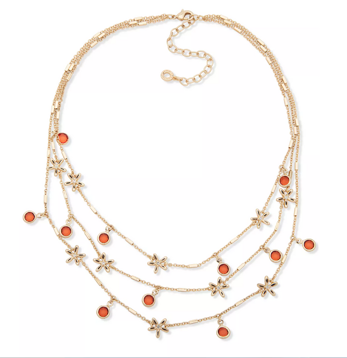 Anne Klein Gold-Tone Pave Flower and Stone Charm Layered Necklace, 16 + 3 Exte by Vanessa Jane