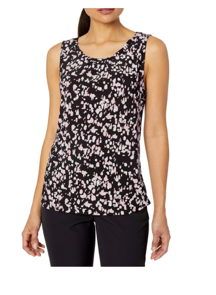 Kasper Printed Twist-Neck Sleeveless Top, Size Large by Vanessa Jane
