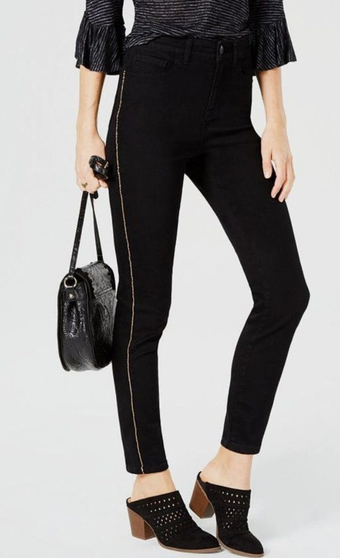 Style & Co Petite Chain-Embellished High-Rise Skinny Jeans, Size 4P by Vanessa Jane